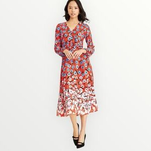 ANN TAYLOR Red Blue Poppy Floral V-Neck Midi Dress Sundress Party Resort Trip 2